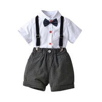 Load image into Gallery viewer, 2 Pieces Set Baby Boys Birthday Party Solid Color Checked Bow Rompers Wholesale 220531152
