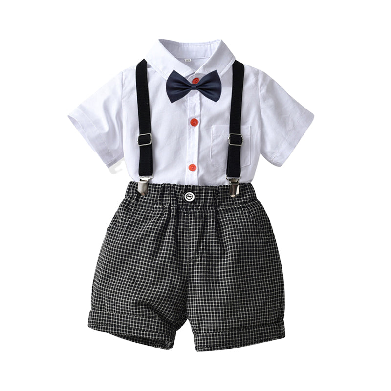 2 Pieces Set Baby Boys Birthday Party Solid Color Checked Bow Rompers Wholesale 220531152