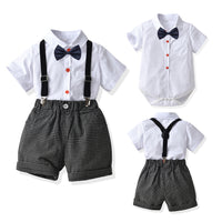 Load image into Gallery viewer, 2 Pieces Set Baby Boys Birthday Party Solid Color Checked Bow Rompers Wholesale 220531152

