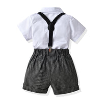 Load image into Gallery viewer, 2 Pieces Set Baby Boys Birthday Party Solid Color Checked Bow Rompers Wholesale 220531152
