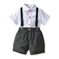 Load image into Gallery viewer, 2 Pieces Set Baby Boys Birthday Party Solid Color Checked Bow Rompers Wholesale 220531152
