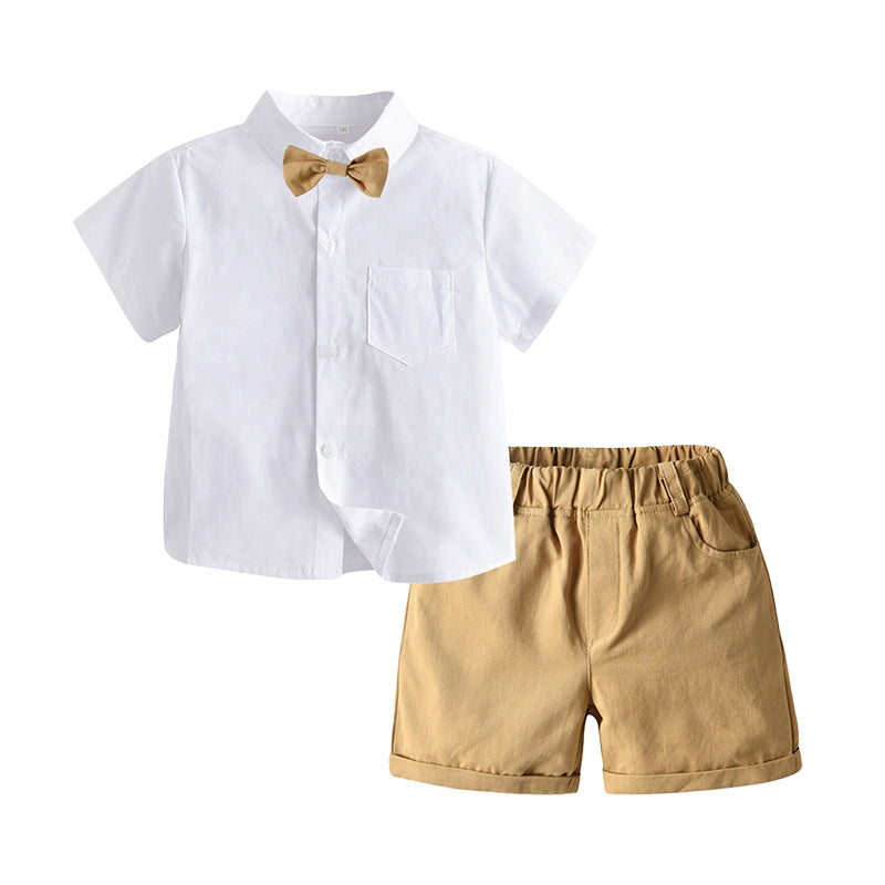 2 Pieces Set Baby Kid Boys Birthday Party Solid Color Bow Shirts And Shorts Wholesale 220531156