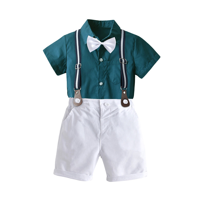 2 Pieces Set Baby Kid Boys Birthday Party Solid Color Bow Shirts And Rompers Wholesale 220531157