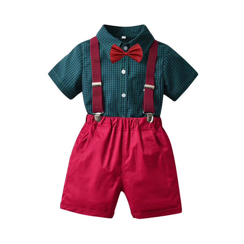 2 Pieces Set Baby Kid Boys Dressy Checked Shirts And Solid Color Rompers Wholesale 220531171
