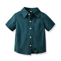 Load image into Gallery viewer, 2 Pieces Set Baby Kid Boys Dressy Checked Shirts And Solid Color Rompers Wholesale 220531171
