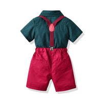 Load image into Gallery viewer, 2 Pieces Set Baby Kid Boys Dressy Checked Shirts And Solid Color Rompers Wholesale 220531171
