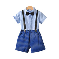 Load image into Gallery viewer, 2 Pieces Set Baby Kid Boys Solid Color Bow Shirts And Striped Shorts Wholesale 220531176
