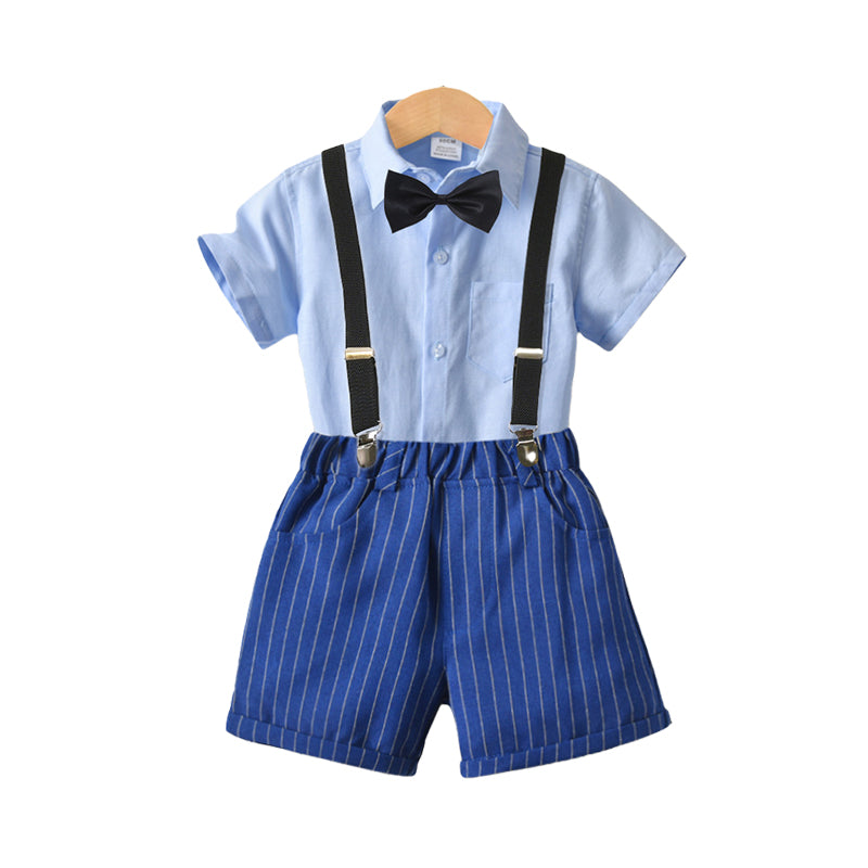 2 Pieces Set Baby Kid Boys Solid Color Bow Shirts And Striped Shorts Wholesale 220531176