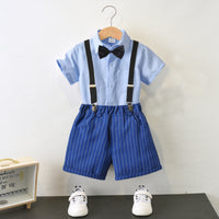 Load image into Gallery viewer, 2 Pieces Set Baby Kid Boys Solid Color Bow Shirts And Striped Shorts Wholesale 220531176
