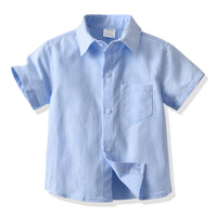 Load image into Gallery viewer, 2 Pieces Set Baby Kid Boys Solid Color Bow Shirts And Striped Shorts Wholesale 220531176
