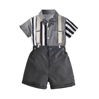 Load image into Gallery viewer, 2 Pieces Set Baby Kid Boys Striped Bow Print Shirts And Solid Color Shorts Wholesale 220531178
