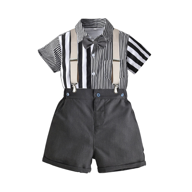 2 Pieces Set Baby Kid Boys Striped Bow Print Shirts And Solid Color Shorts Wholesale 220531178