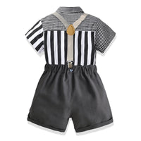 Load image into Gallery viewer, 2 Pieces Set Baby Kid Boys Striped Bow Print Shirts And Solid Color Shorts Wholesale 220531178
