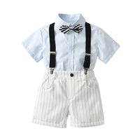 Load image into Gallery viewer, 2 Pieces Set Baby Kid Boys Striped Print Shorts Solid Color And Bow Shirts Wholesale 220531180
