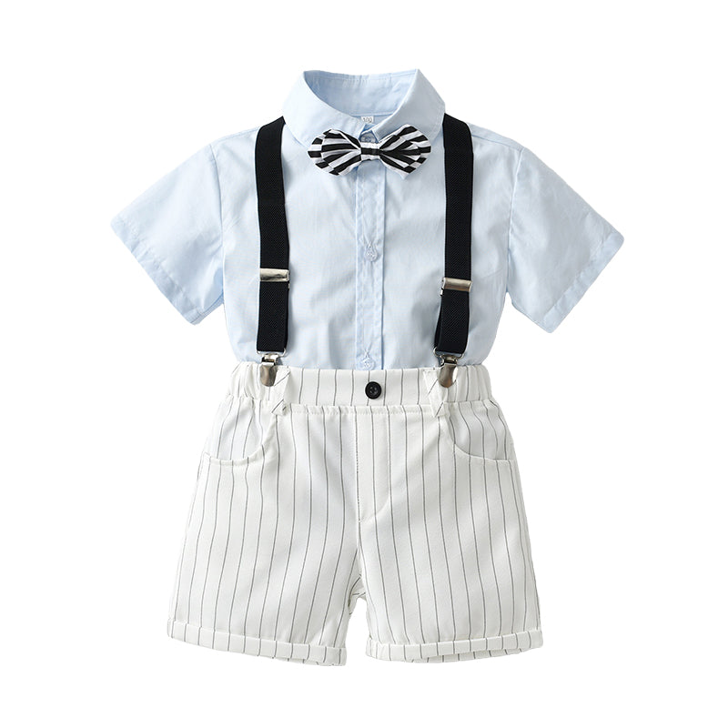 2 Pieces Set Baby Kid Boys Striped Print Shorts Solid Color And Bow Shirts Wholesale 220531180