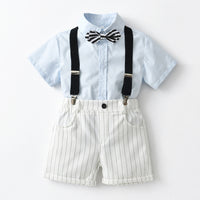 Load image into Gallery viewer, 2 Pieces Set Baby Kid Boys Striped Print Shorts Solid Color And Bow Shirts Wholesale 220531180
