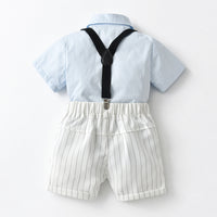 Load image into Gallery viewer, 2 Pieces Set Baby Kid Boys Striped Print Shorts Solid Color And Bow Shirts Wholesale 220531180
