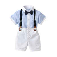 Load image into Gallery viewer, 2 Pieces Set Baby Kid Boys Striped Bow Print Shirts And Solid Color Shorts Wholesale 220531181
