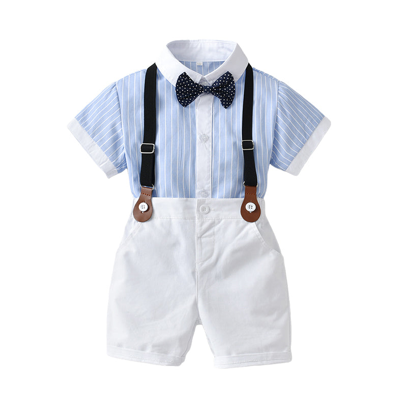 2 Pieces Set Baby Kid Boys Striped Bow Print Shirts And Solid Color Shorts Wholesale 220531181