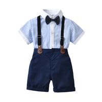 Load image into Gallery viewer, 2 Pieces Set Baby Kid Boys Striped Bow Print Shirts And Solid Color Shorts Wholesale 220531181
