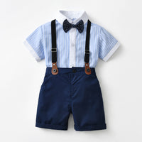 Load image into Gallery viewer, 2 Pieces Set Baby Kid Boys Striped Bow Print Shirts And Solid Color Shorts Wholesale 220531181

