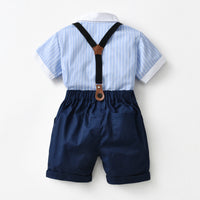 Load image into Gallery viewer, 2 Pieces Set Baby Kid Boys Striped Bow Print Shirts And Solid Color Shorts Wholesale 220531181
