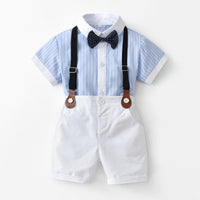 Load image into Gallery viewer, 2 Pieces Set Baby Kid Boys Striped Bow Print Shirts And Solid Color Shorts Wholesale 220531181
