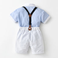 Load image into Gallery viewer, 2 Pieces Set Baby Kid Boys Striped Bow Print Shirts And Solid Color Shorts Wholesale 220531181
