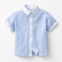 Load image into Gallery viewer, 2 Pieces Set Baby Kid Boys Striped Bow Print Shirts And Solid Color Shorts Wholesale 220531181
