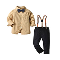 Load image into Gallery viewer, 2 Pieces Set Baby Kid Boys Dressy Solid Color Bow Shirts And Jumpsuits Wholesale 220531185
