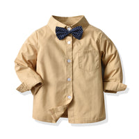 Load image into Gallery viewer, 2 Pieces Set Baby Kid Boys Dressy Solid Color Bow Shirts And Jumpsuits Wholesale 220531185

