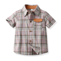 Load image into Gallery viewer, 2 Pieces Set Baby Kid Boys Dressy Checked Bow Shirts And Solid Color Rompers Wholesale 220531190
