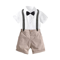 Load image into Gallery viewer, 2 Pieces Set Baby Kid Boys Dressy Bow Shirts And Solid Color Rompers Suits Wholesale 220531206
