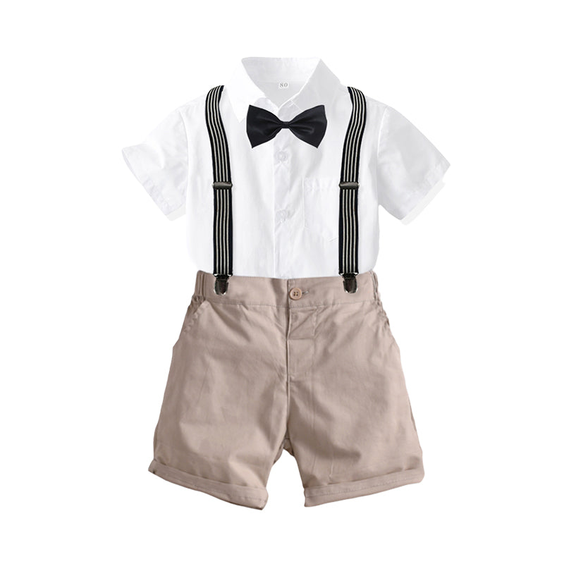 2 Pieces Set Baby Kid Boys Dressy Bow Shirts And Solid Color Rompers Suits Wholesale 220531206