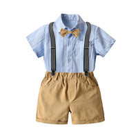 Load image into Gallery viewer, 2 Pieces Set Baby Kid Boys Dressy Striped Bow Shirts And Solid Color Rompers Suits Wholesale 220531214
