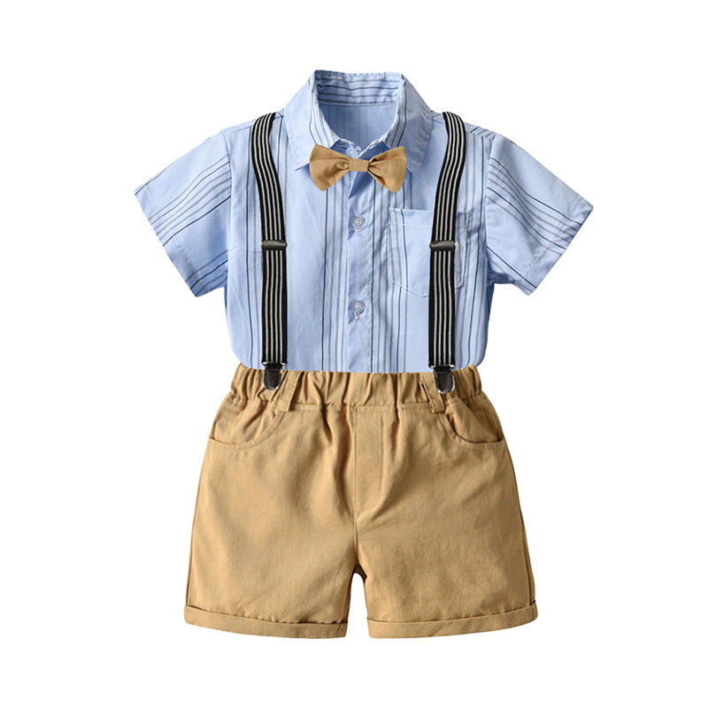 2 Pieces Set Baby Kid Boys Dressy Striped Bow Shirts And Solid Color Rompers Suits Wholesale 220531214