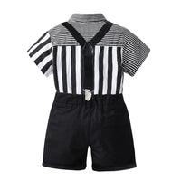 Load image into Gallery viewer, 2 Pieces Set Baby Kid Boys Dressy Striped Bow Shirts And Solid Color Rompers Suits Wholesale 220531215
