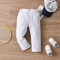 Load image into Gallery viewer, 2 Pieces Set Baby Kid Boys Birthday Party Checked Bow Shirts And Ripped Jumpsuits Wholesale 220531233
