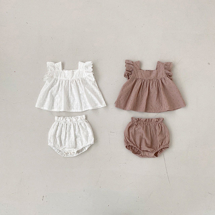 2 Pieces Set Baby Girls Embroidered Tops And Shorts Wholesale 220531236