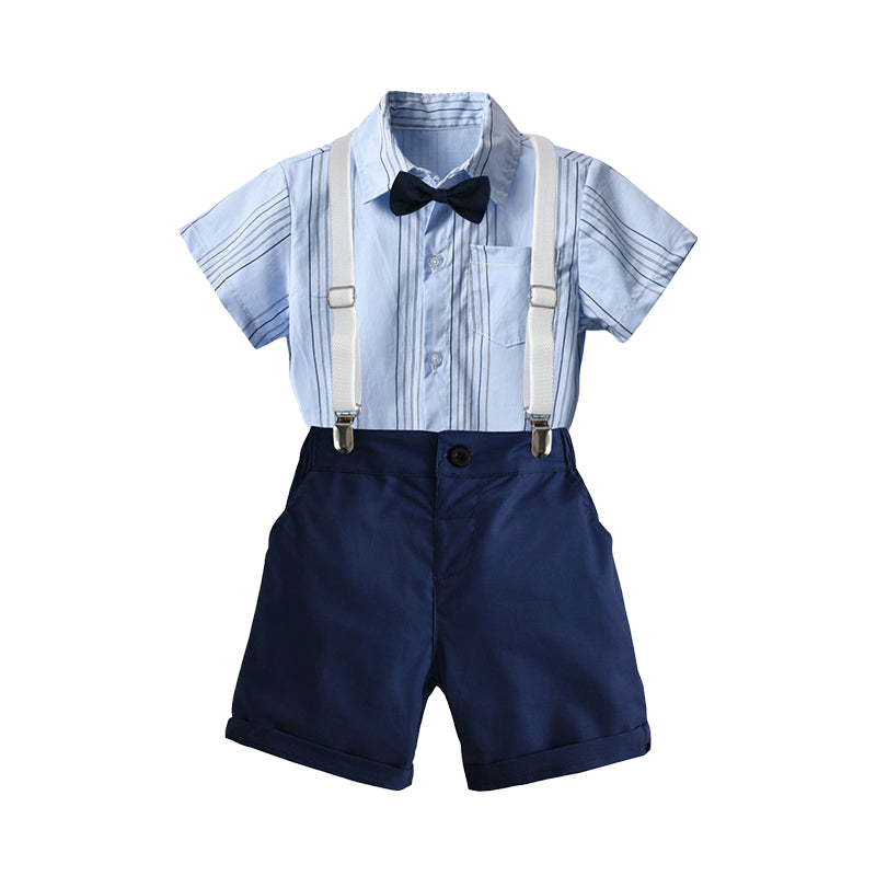 2 Pieces Set Baby Kid Boys Striped Bow Shirts And Solid Color Rompers Wholesale 220531242