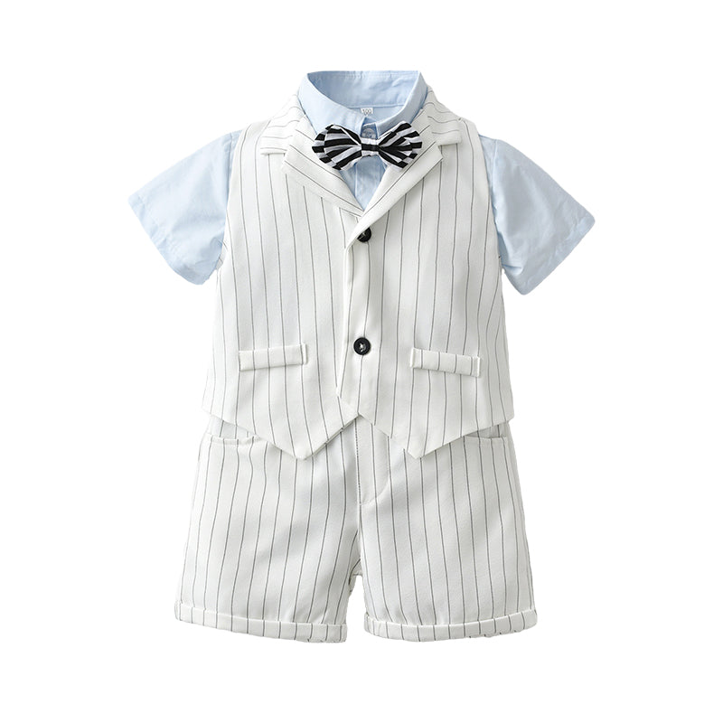 3 Pieces Set Baby Kid Boys Birthday Party Bow Shirts Striped Vests Waistcoats And Shorts Wholesale 220531244