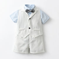 Load image into Gallery viewer, 3 Pieces Set Baby Kid Boys Birthday Party Bow Shirts Striped Vests Waistcoats And Shorts Wholesale 220531244
