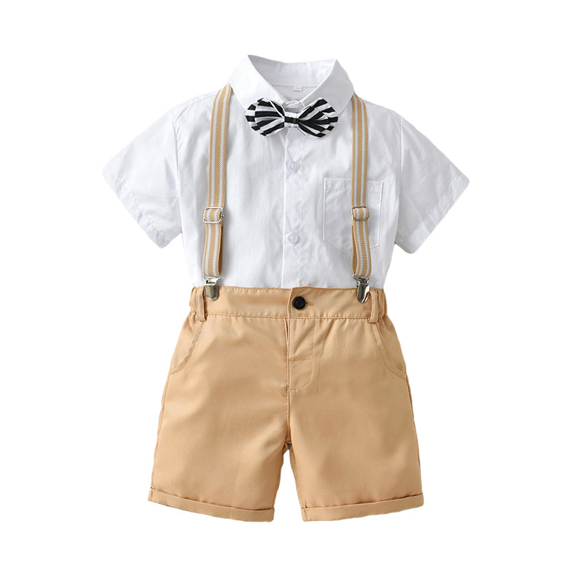 2 Pieces Set Baby Kid Boys Solid Color Bow Shirts And Shorts Wholesale 220531245