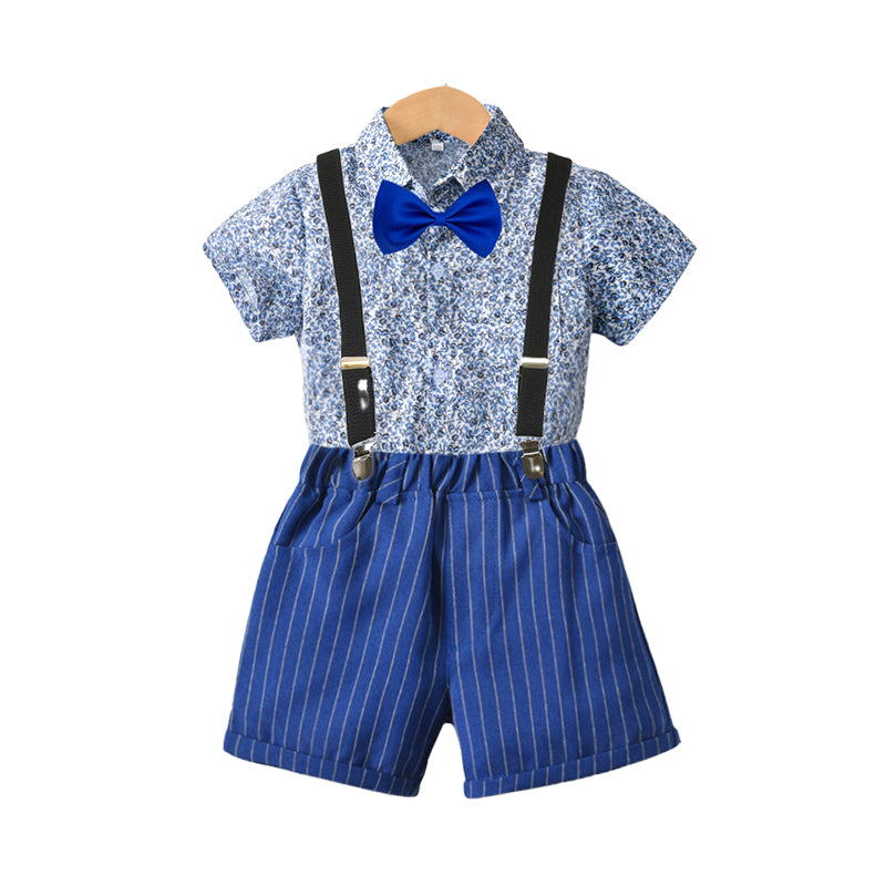 2 Pieces Set Baby Kid Boys Flower Bow Print Shirts And Striped Shorts Wholesale 220531251