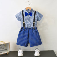Load image into Gallery viewer, 2 Pieces Set Baby Kid Boys Flower Bow Print Shirts And Striped Shorts Wholesale 220531251
