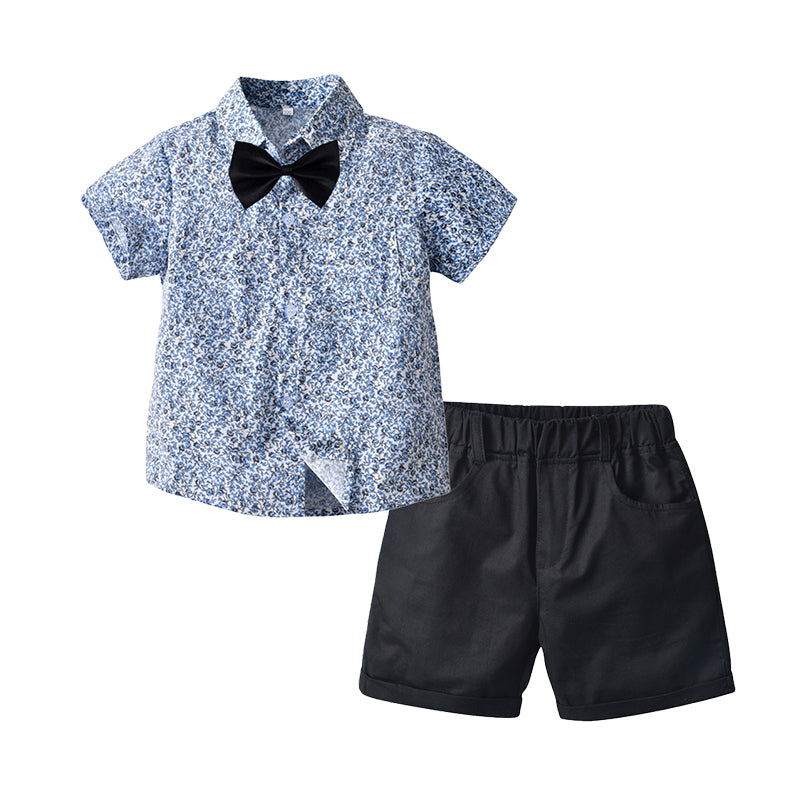 2 Pieces Set Baby Kid Boys Flower Bow Print Shirts And Solid Color Shorts Wholesale 220531252