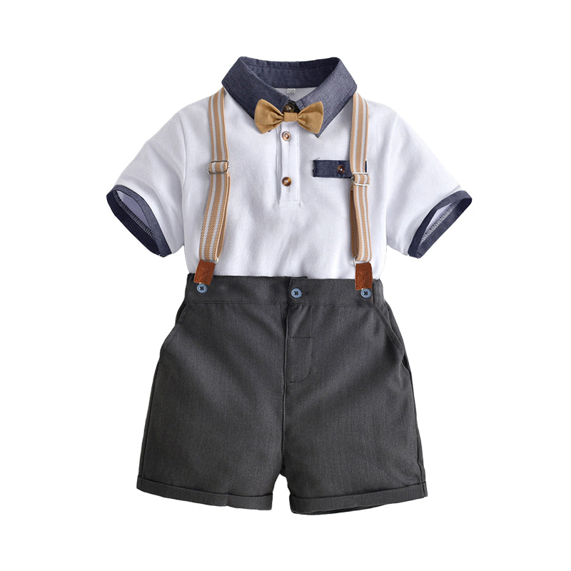 2 Pieces Set Kid Boys Bow Polo Shirts And Solid Color Shorts Wholesale 220531253