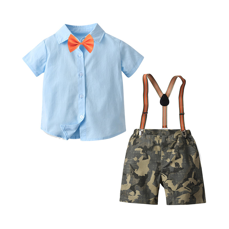2 Pieces Set Baby Kid Boys Solid Color Bow Shirts And Camo Rompers Wholesale 220531256