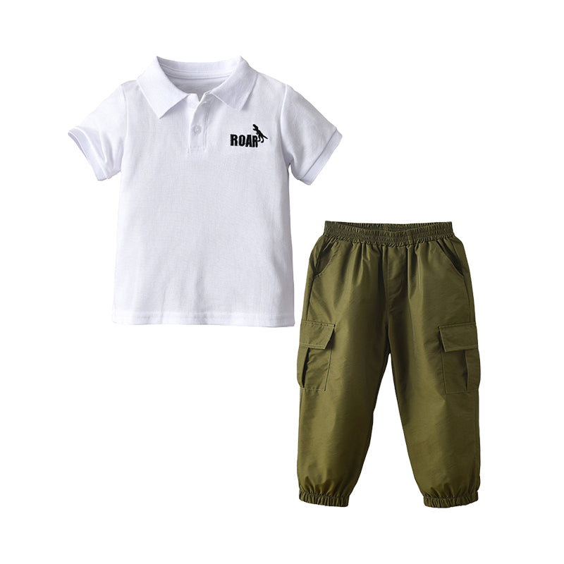 2 Pieces Set Baby Kid Boys Letters Dinosaur Embroidered Polo Shirts And Solid Color Pants Wholesale 220531275