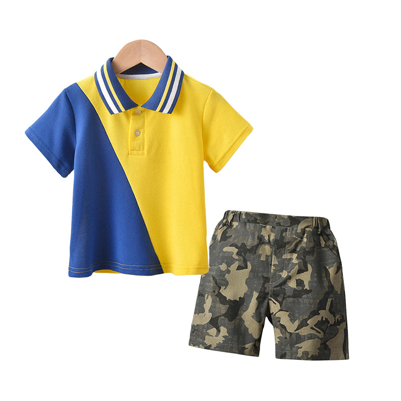 2 Pieces Set Baby Kid Boys Color-blocking Polo Shirts And Camo Shorts Wholesale 220531287